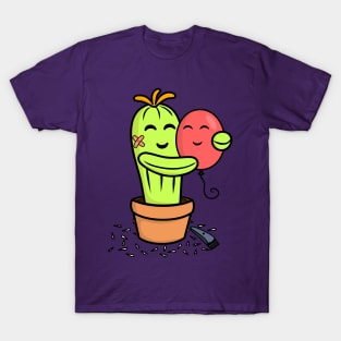 Cute Cactus shaved for a hug with a pink balloon T-Shirt